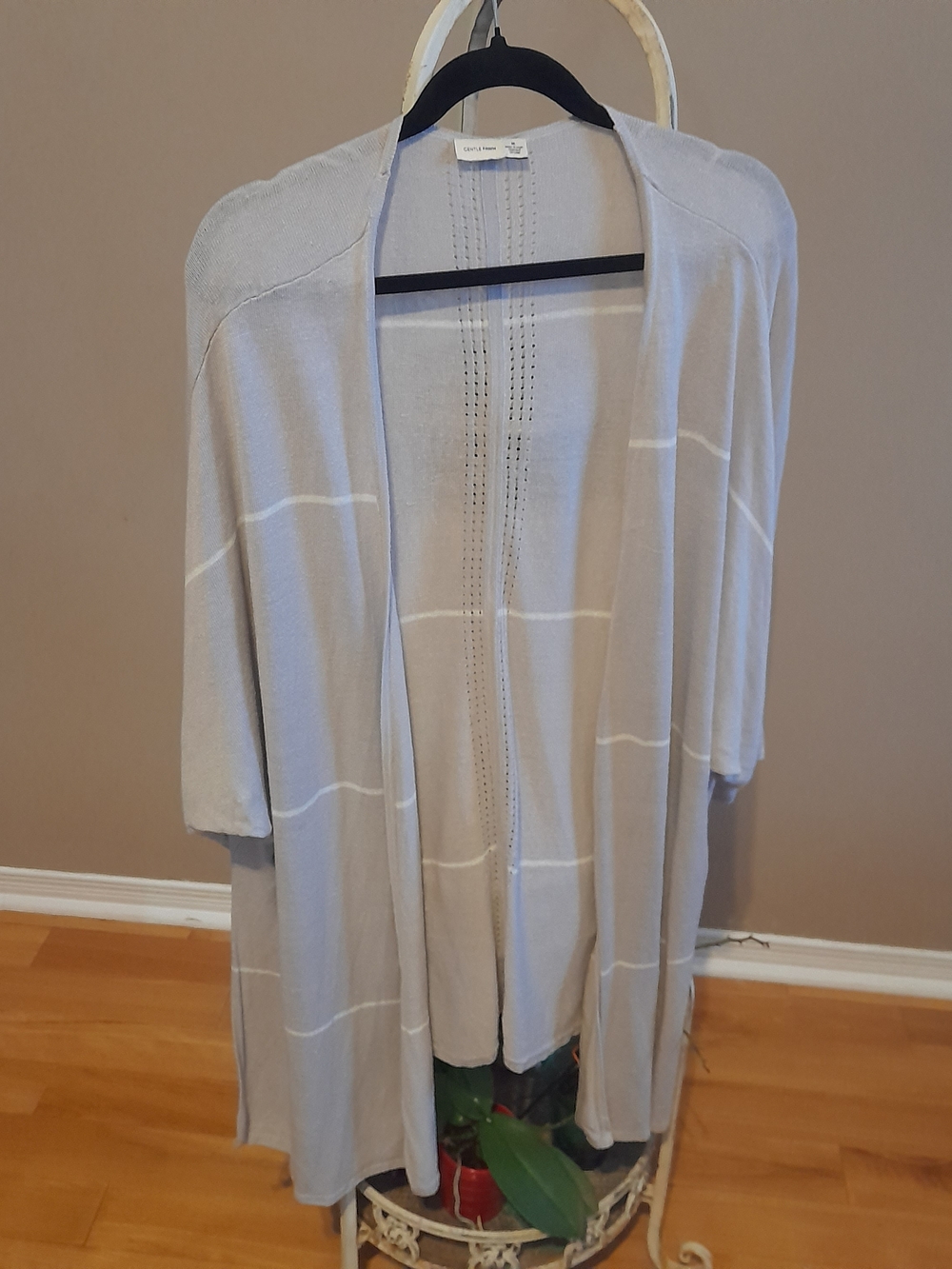 Gentle Fawn Light Gray Striped Open Front Cardigan - Picture 2 of 7